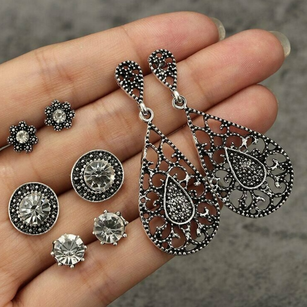 4 Pair Antique Silver & Crystal Earrings NWT-